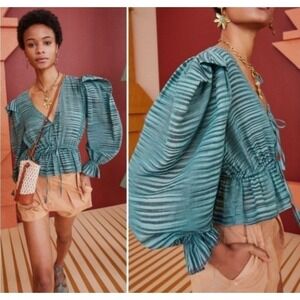 Ulla Johnson Ophelia gathered striped cotton voile blouse Excellent